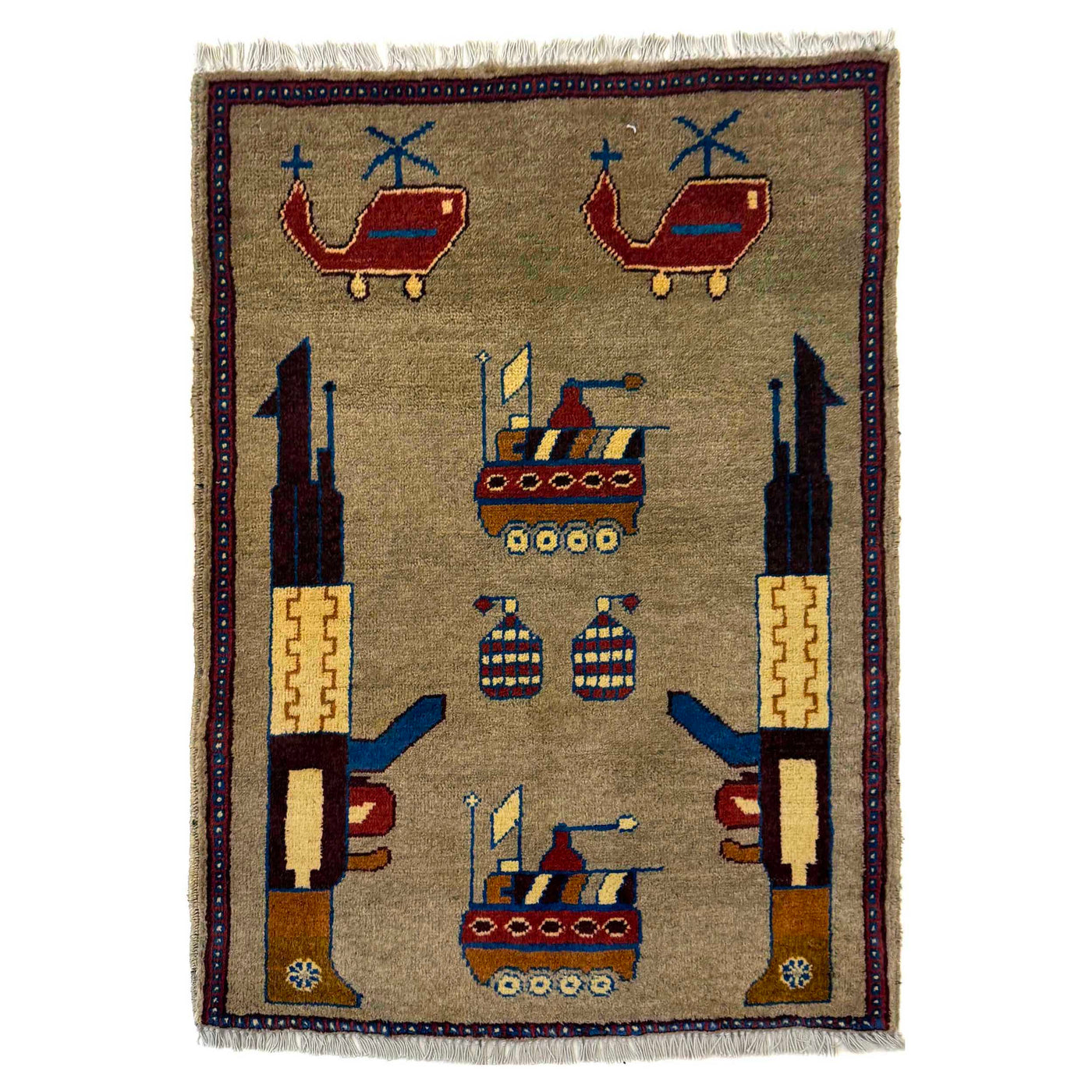 Vintage Afghan Military Story Rug 2.8x2 ft