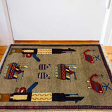 Vintage Afghan Military Story Rug 2.8x2 ft