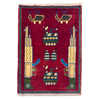Authentic Afghan War Weapons Scene Wool Rug 2.9x2 ft