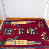 Authentic Afghan War Weapons Scene Wool Rug 2.9x2 ft