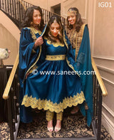 Afghan culture bridal events embroidery out fits  in Yale blue color