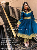 Afghan culture bridal events embroidery out fits  in Yale blue color