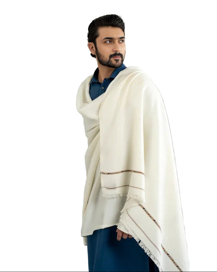 Pashtun White Classic Shawl