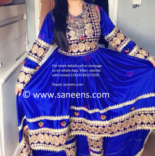 New afghan fashion gowns with beautiful embroidery  in blue color