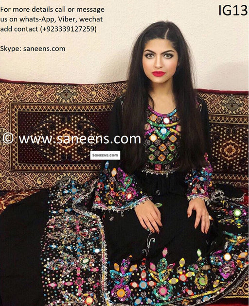 Afghan fashion kuchi mirror work dress by saneens.com