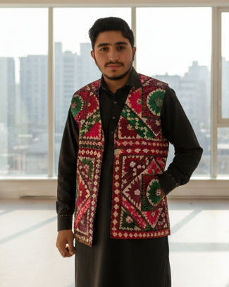 Pure Silk Embroidery Work Afghan Vest
