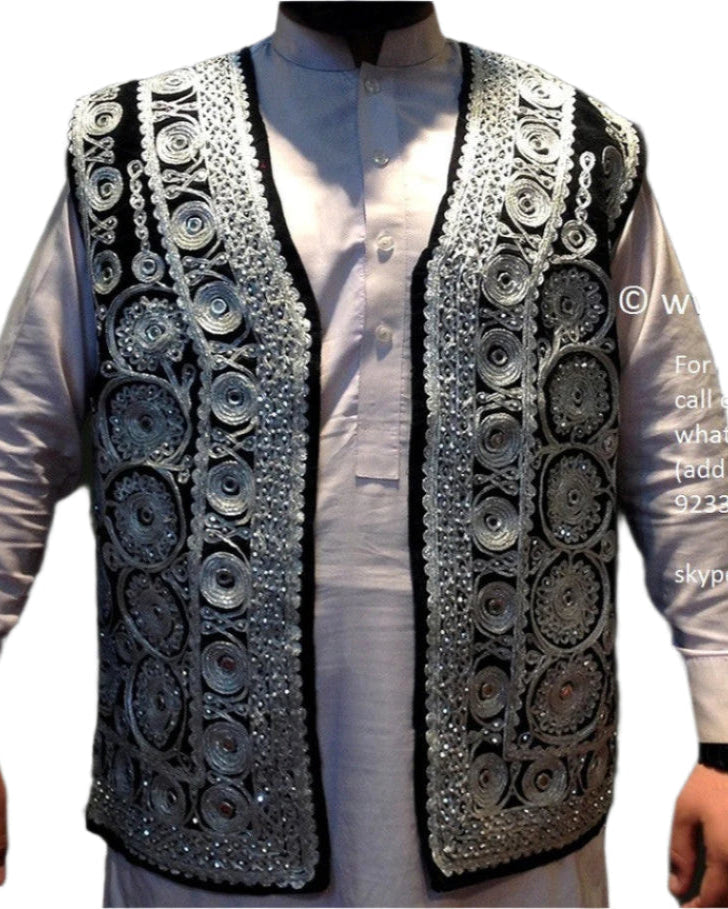 afghan vest, pathan waistcoat with zardozi work