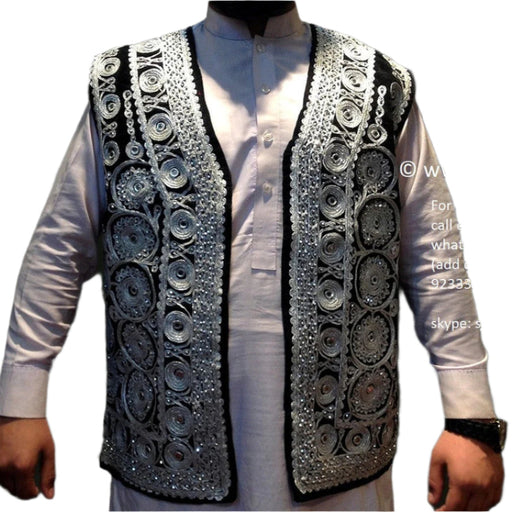 afghan vest, pathan waistcoat with zardozi work