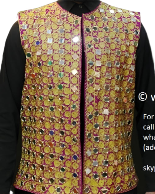 afghan traditional waistcoat in pink golden color