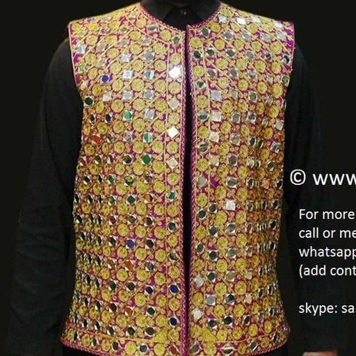 afghan traditional waistcoat in pink golden color