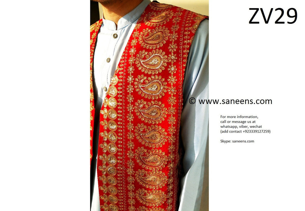traditional afghan wedding vest in red color