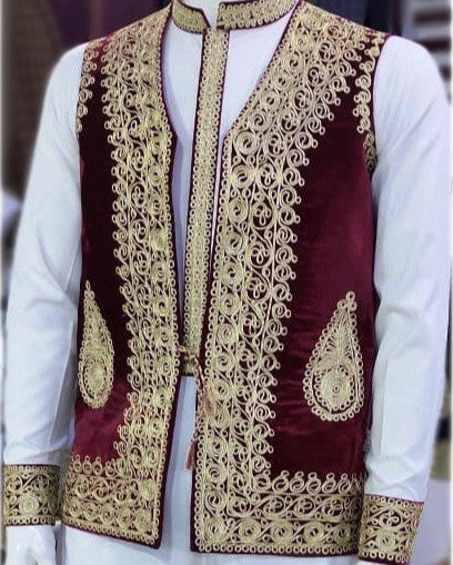 Afghan Maroon Vest Waistcoat