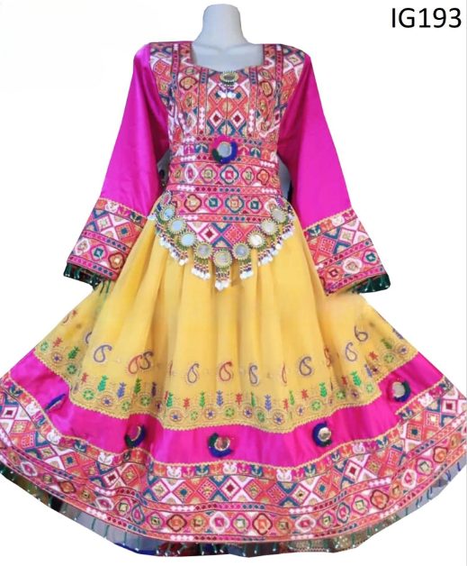 Traditional Saneens Afghan Nikah Yellow embroidery dress