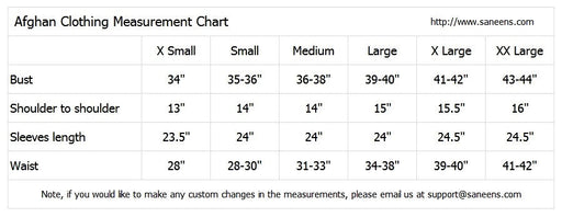 afghan clothes size chart