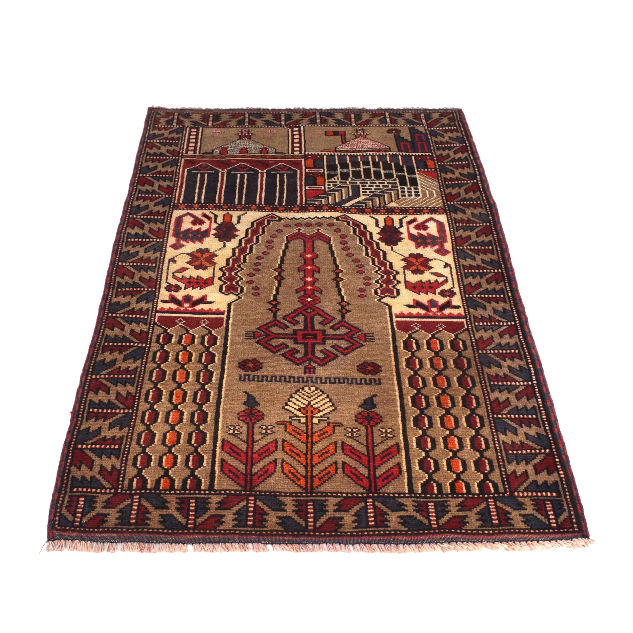 Authentic Afghan Prayer Rug 4.7x1.9 ft