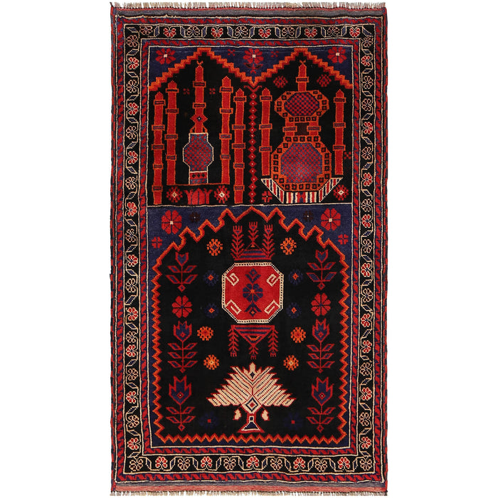 Afghan Wool Prayer Rug Pattern 5x2.9 ft