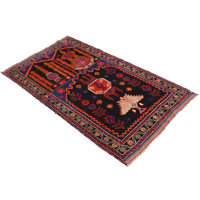 Afghan Wool Prayer Rug Pattern 5x2.9 ft
