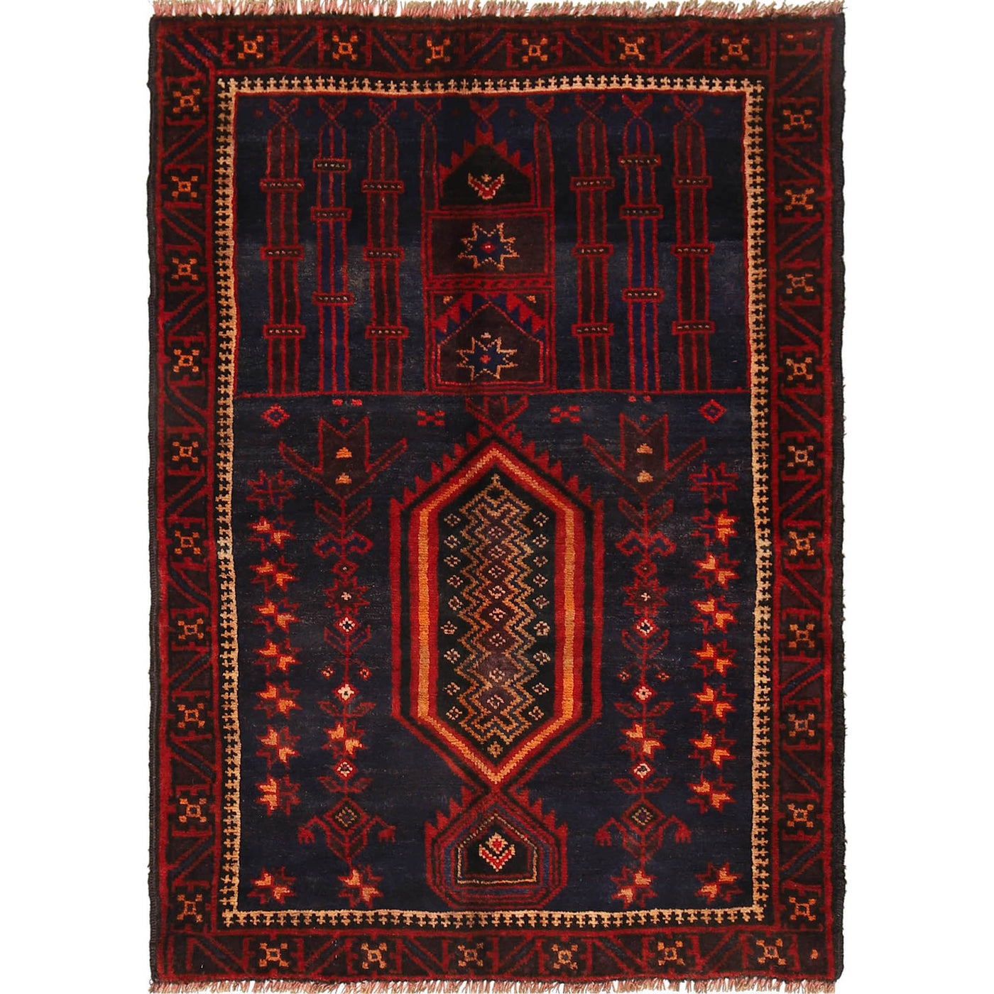Nomadic Afghan Traditional Prayer Mat 4.3x3 ft