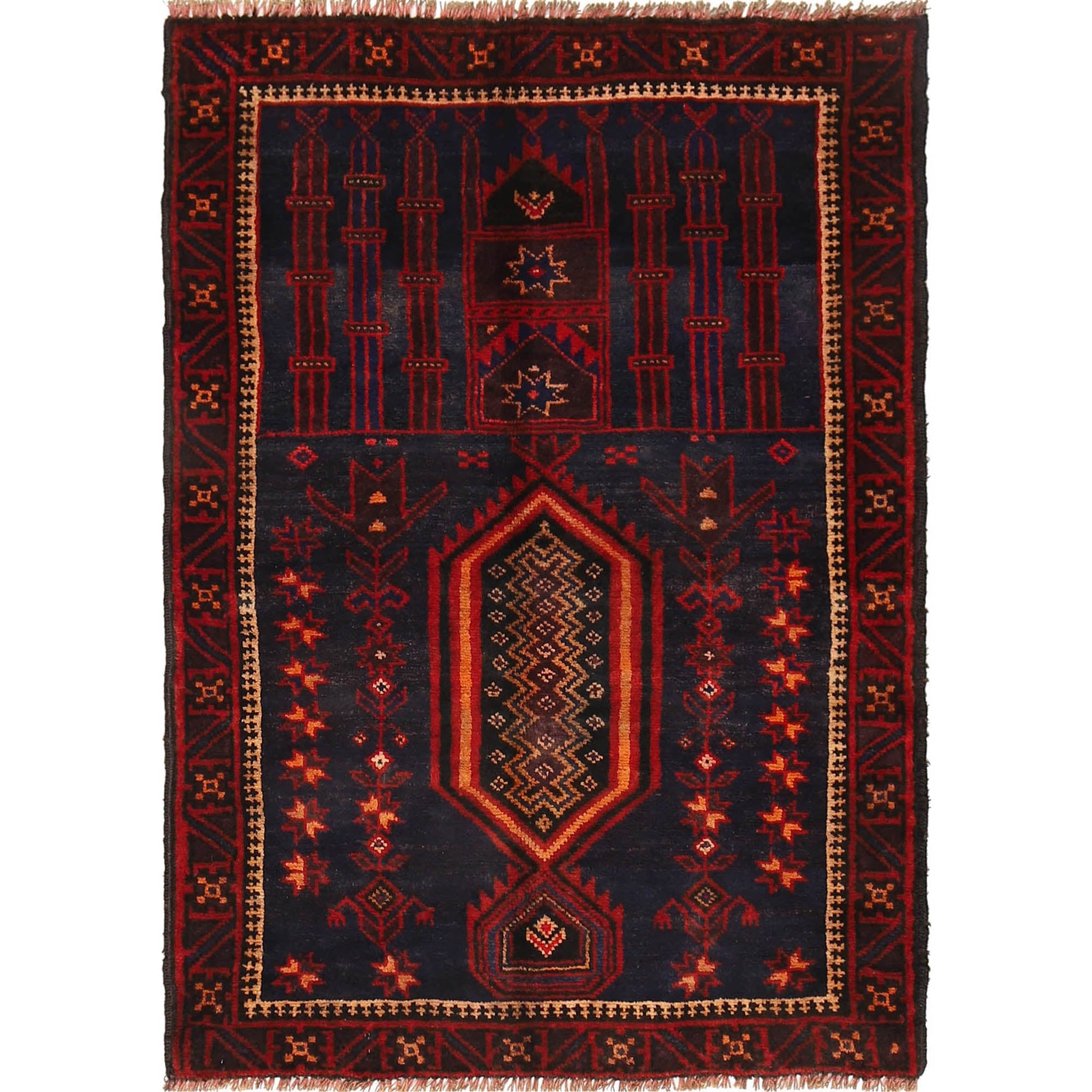 Nomadic Afghan Traditional Prayer Mat 4.3x3 ft