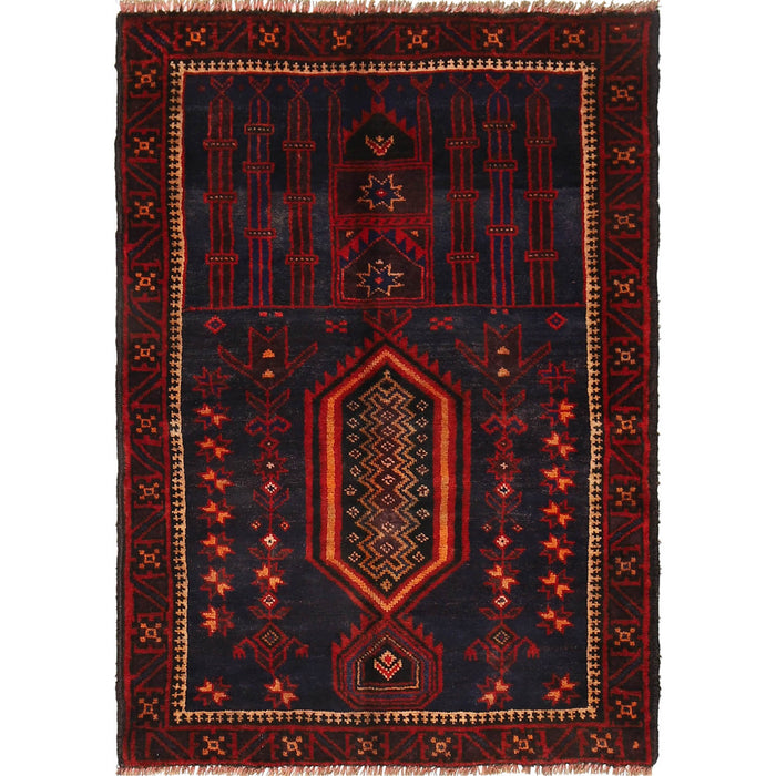 Nomadic Afghan Traditional Prayer Mat 4.3x3 ft