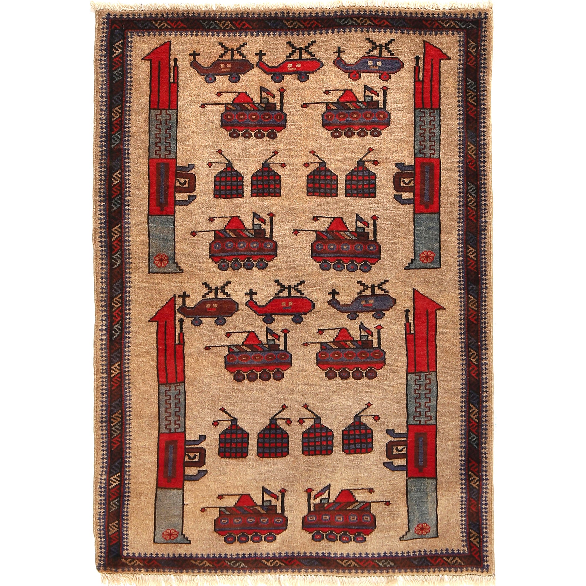 Afghan War Weapons Scene Rug 4.3x3 ft