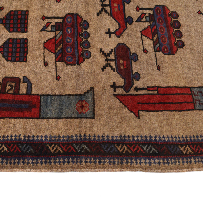 Afghan War Weapons Scene Rug 4.3x3 ft