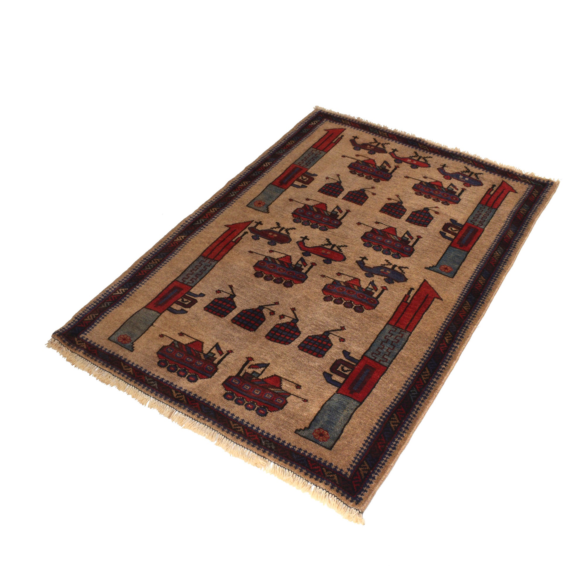 Afghan War Weapons Scene Rug 4.3x3 ft
