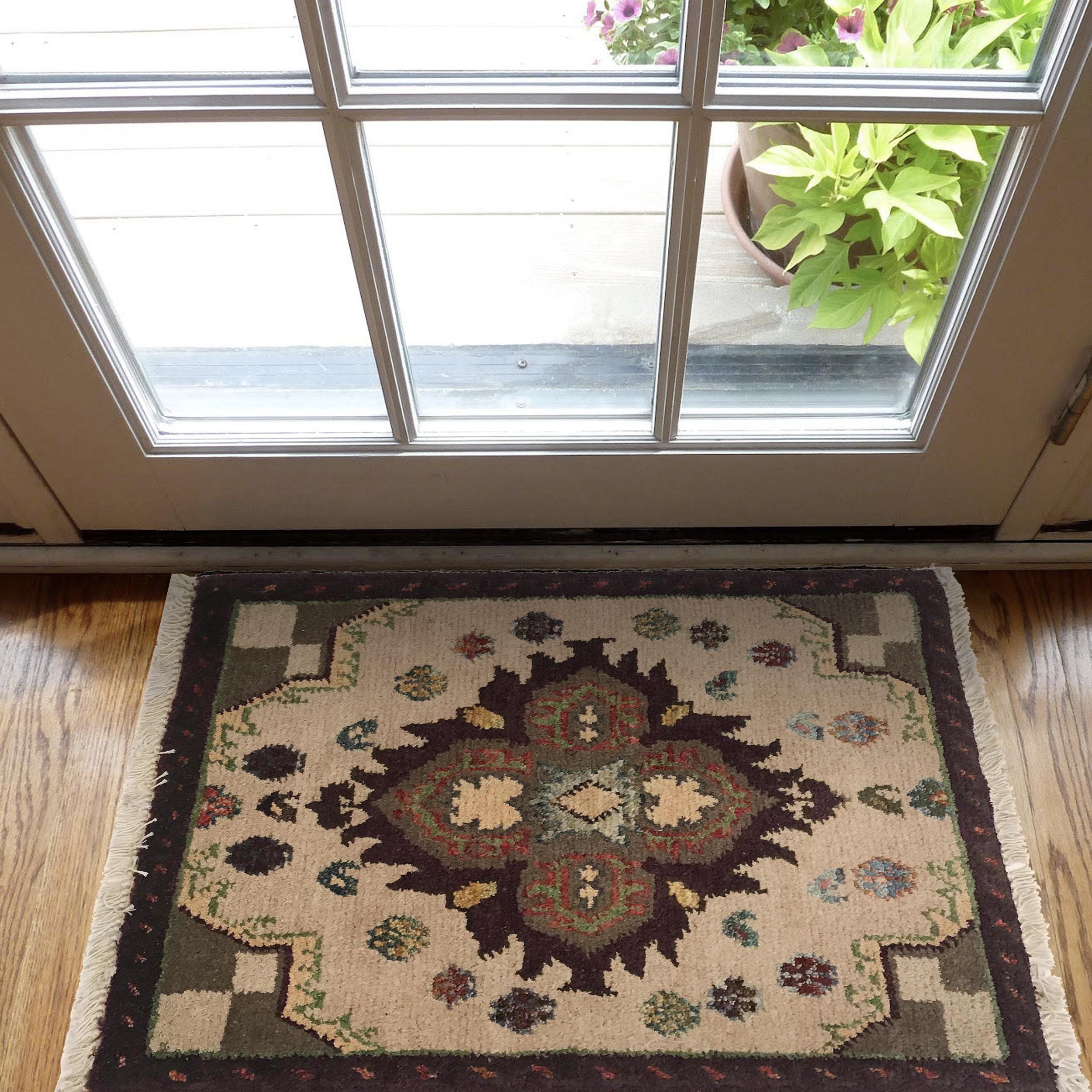 Wool Tribal Crafted Door Mat 1.9x1.4 ft
