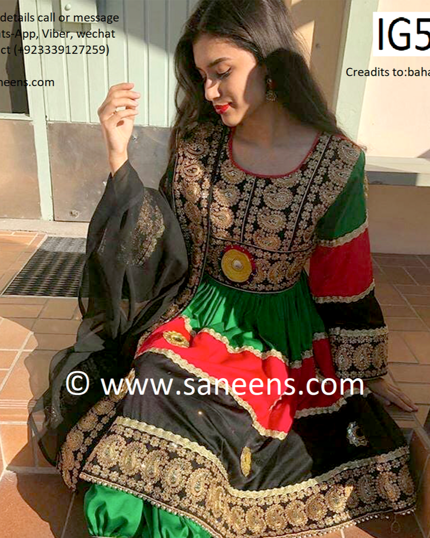 new Afghanistan flag color embroidery hard work dress