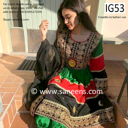 new Afghanistan flag color embroidery hard work dress