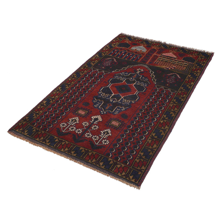 Afghan Islamic Rug Prayer Piece 4.8x3 ft
