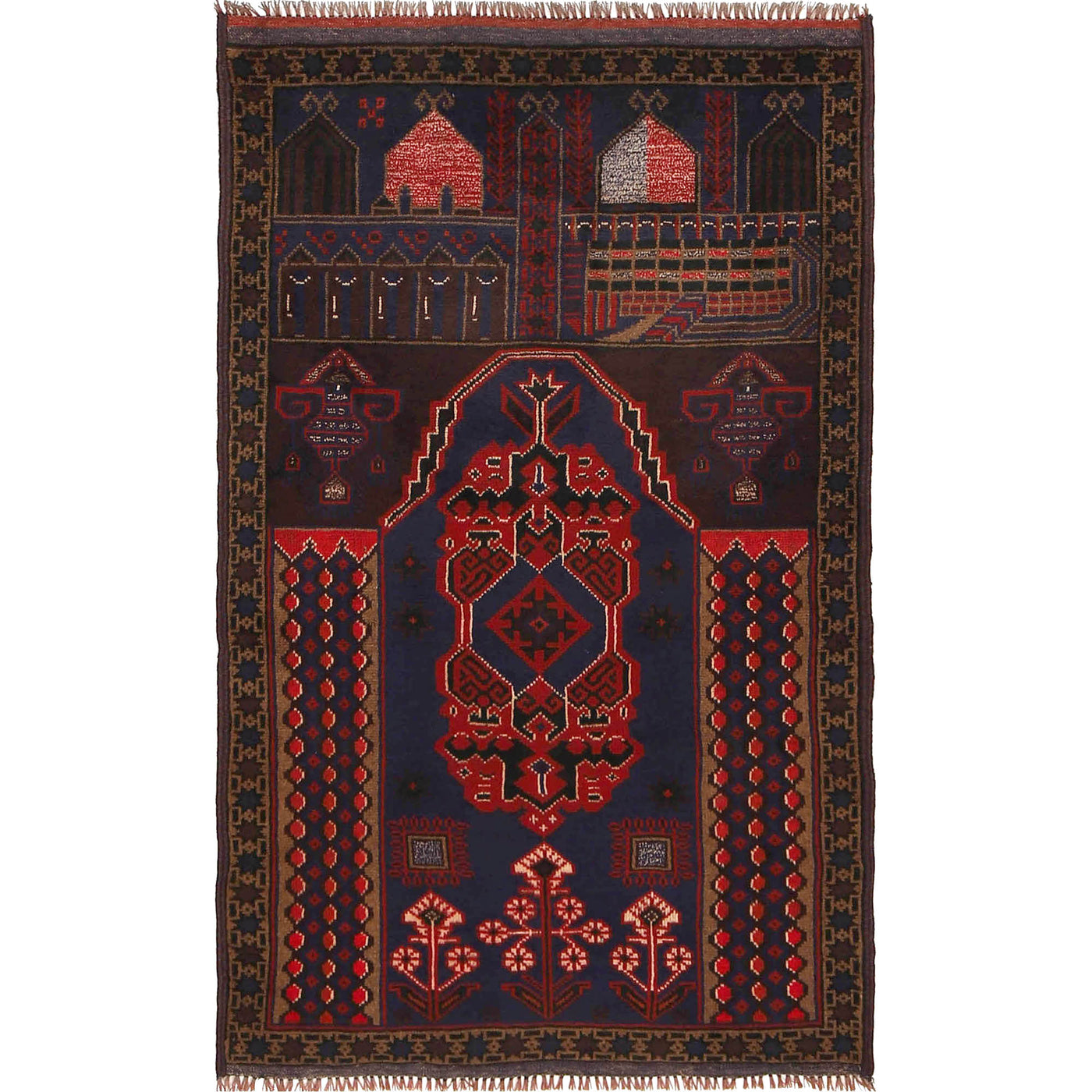 Prayer Mat Vintage Afghan 4.6x2.7 ft