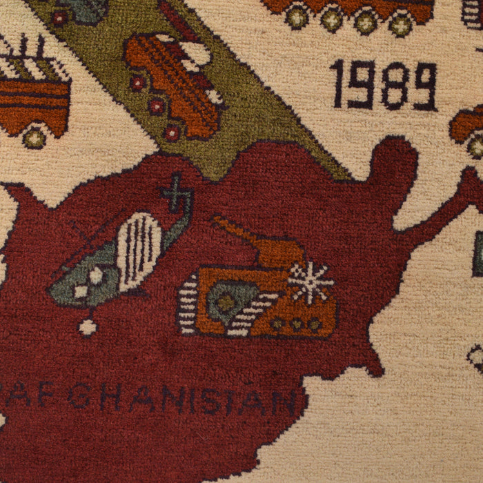 Handwoven Afghan War Weapons Rug 4x2.6 ft