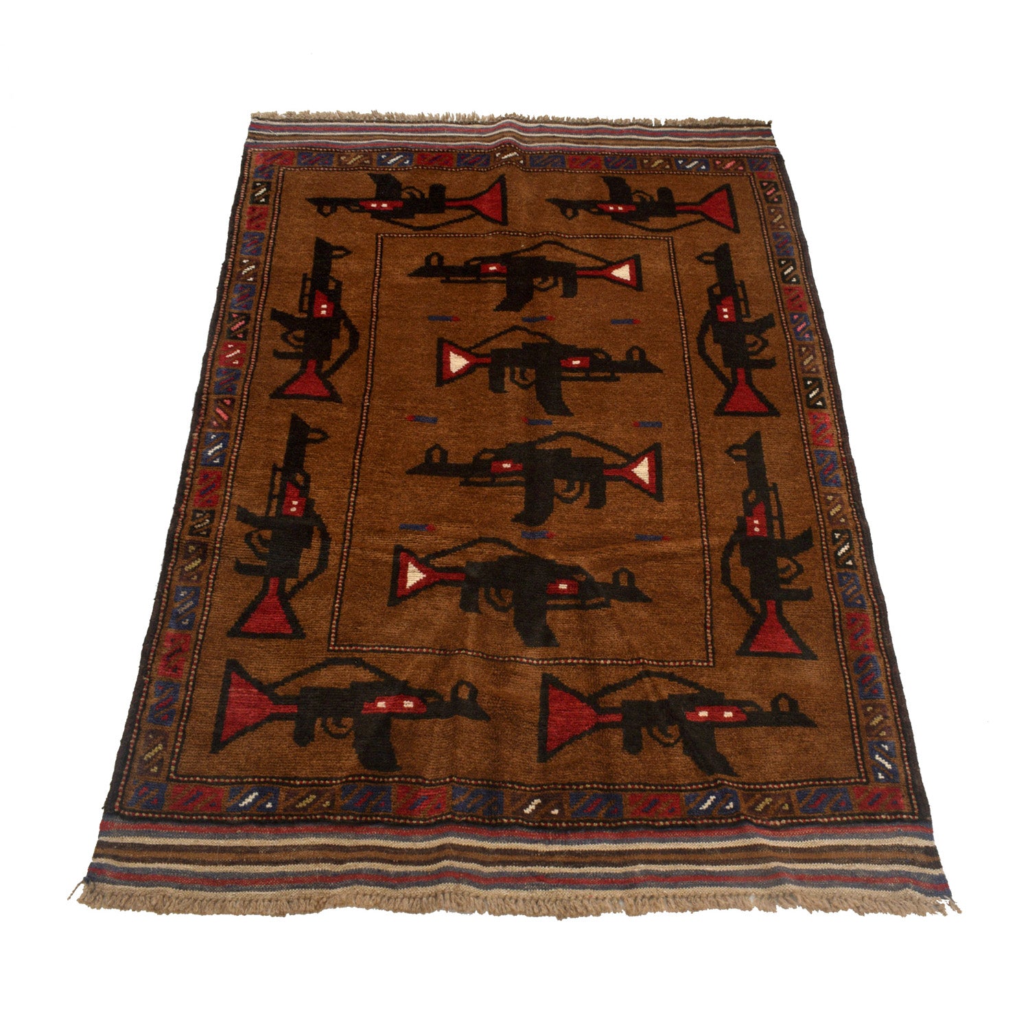 Authentic Afghan War AK-47 Rug 4.7x3.2 ft