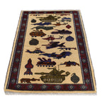 Afghan Tribal Heritage War Weapons Story Carpet 4x2.7 ft
