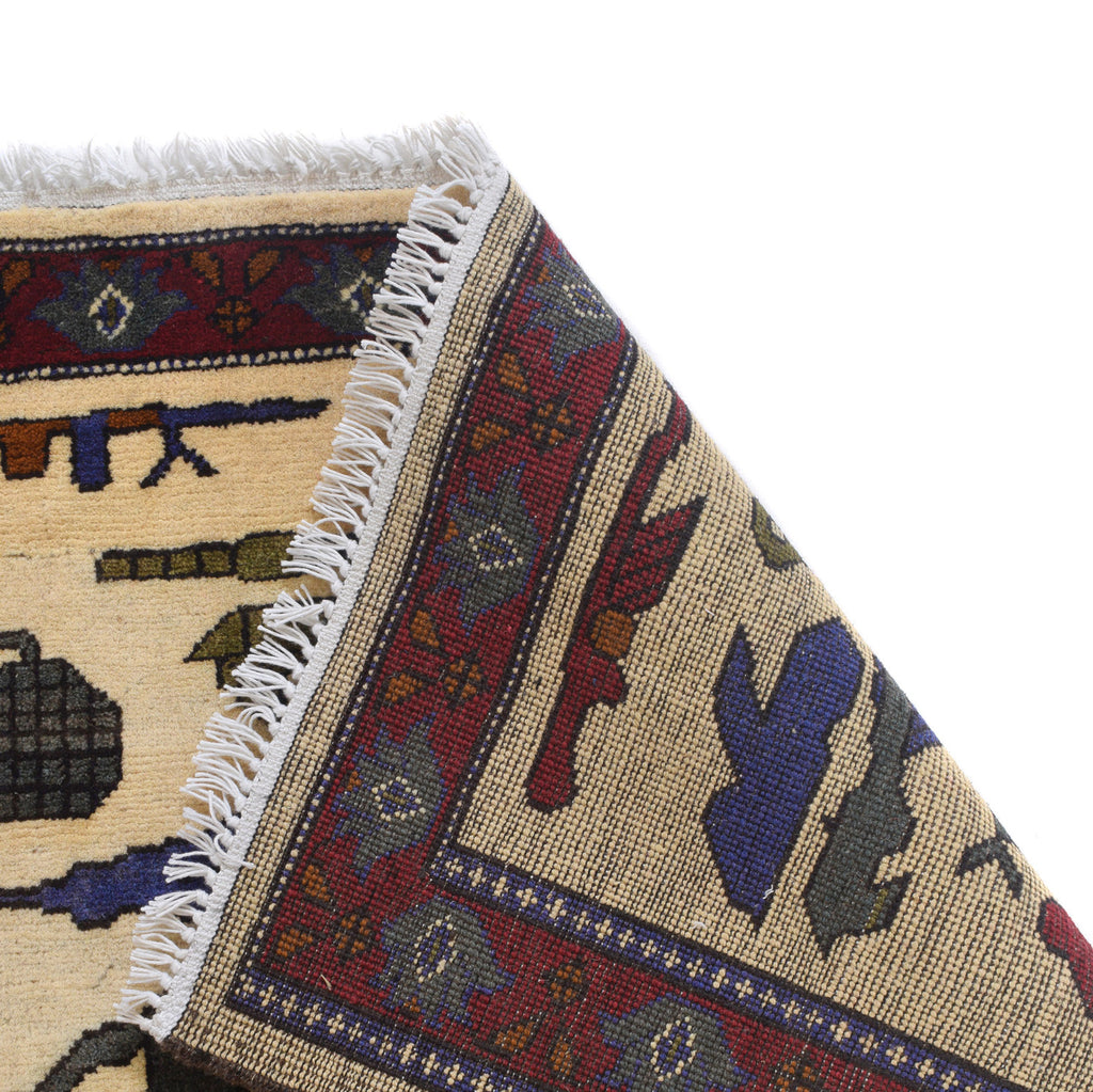 Afghan Tribal Heritage War Weapons Story Carpet 4x2.7 ft