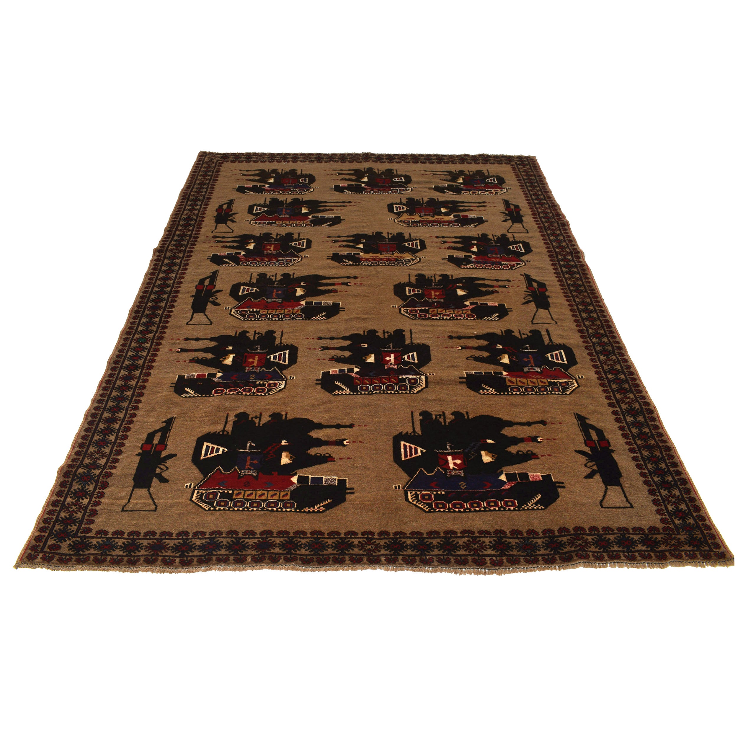 Handwoven Afghan War Scene Rug 8.7x6.4 ft