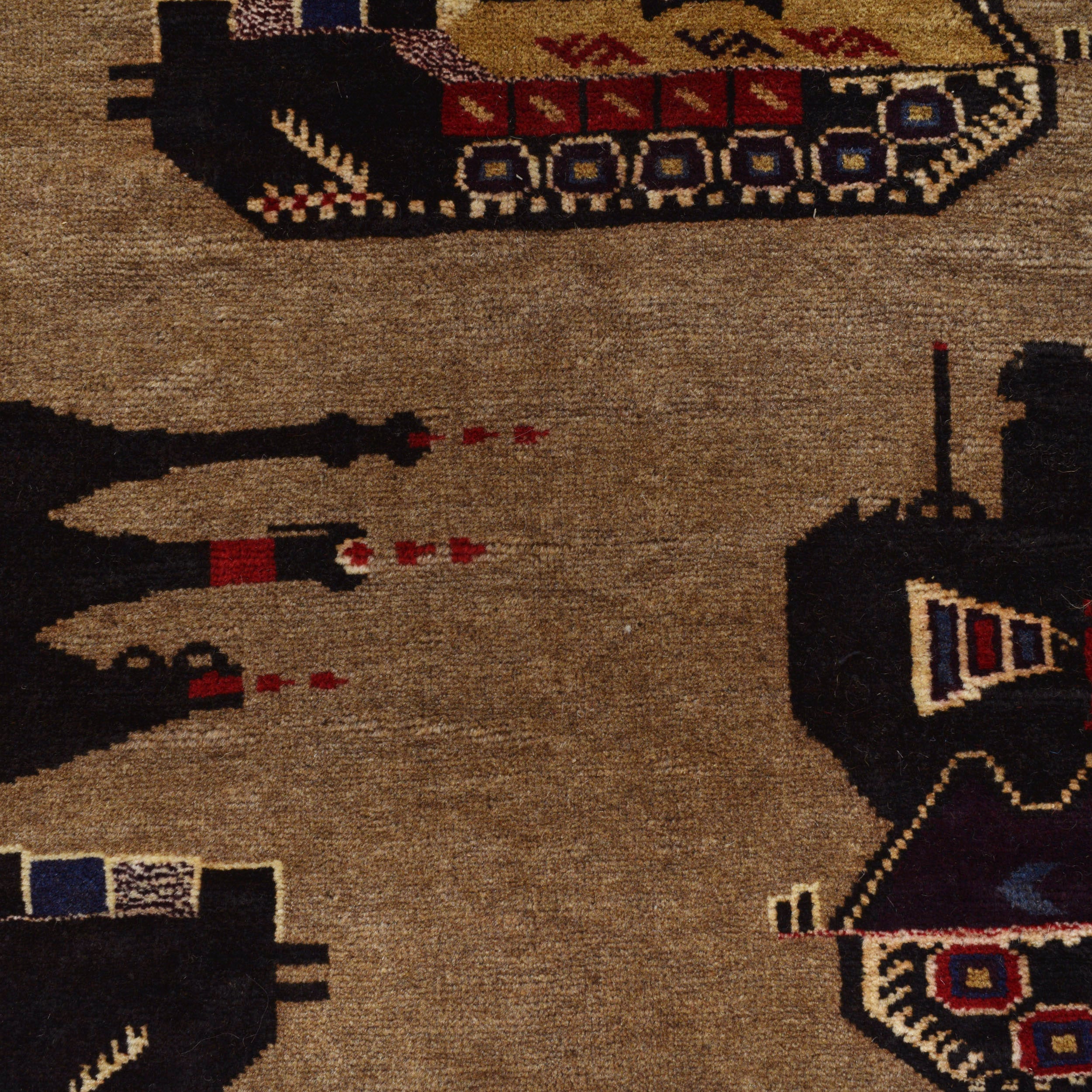 Handwoven Afghan War Scene Rug 8.7x6.4 ft