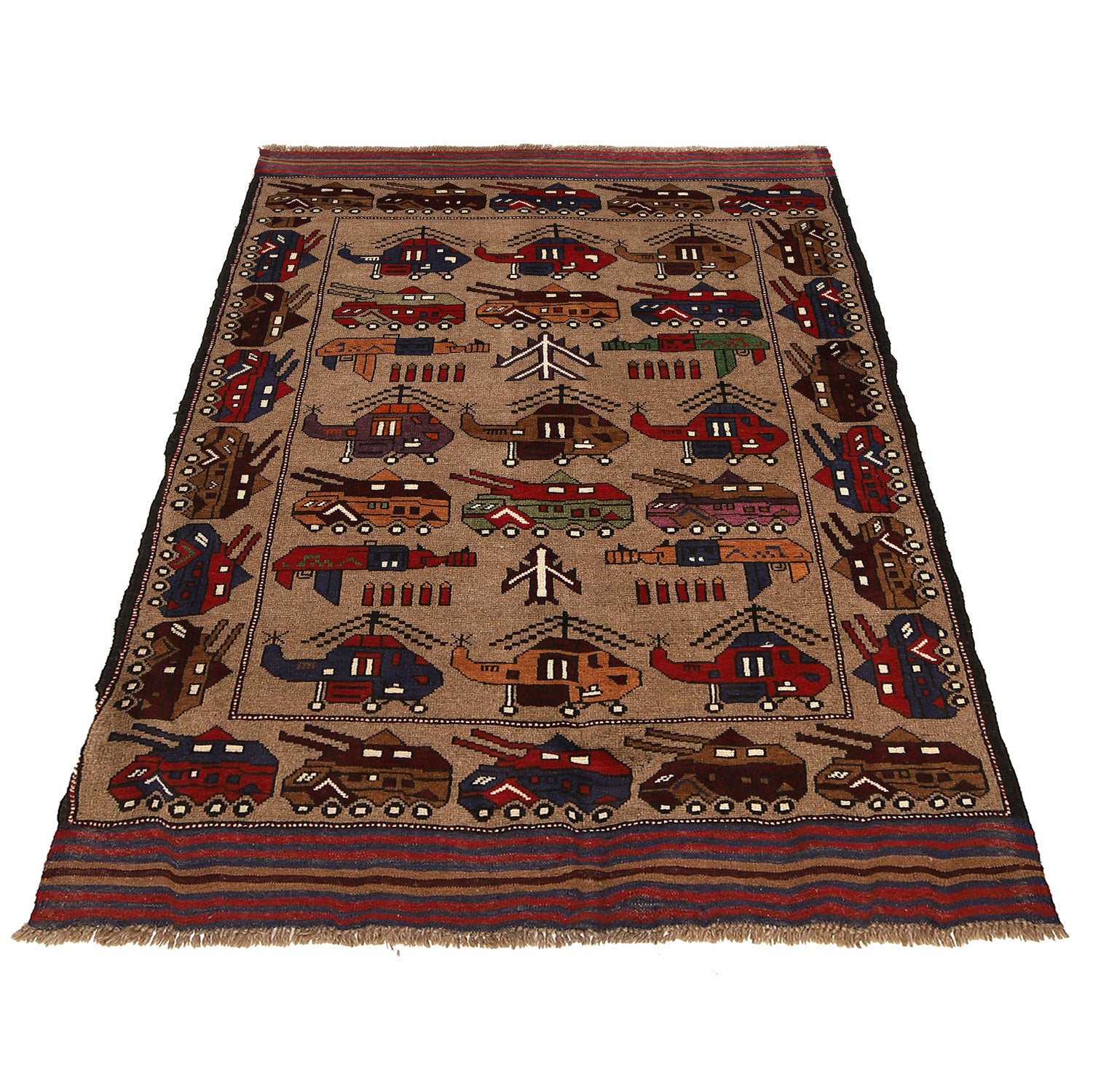 Handcrafted Tribal War Weapons Carpet 6.3x3.9 ft
