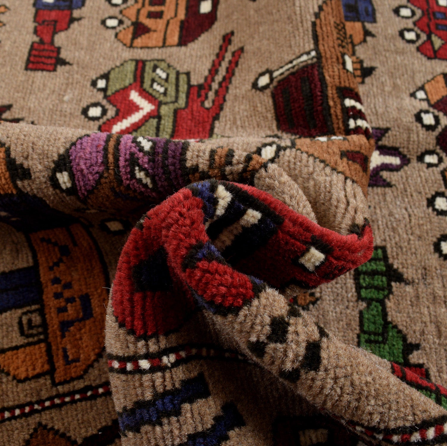 Handcrafted Tribal War Weapons Carpet 6.3x3.9 ft