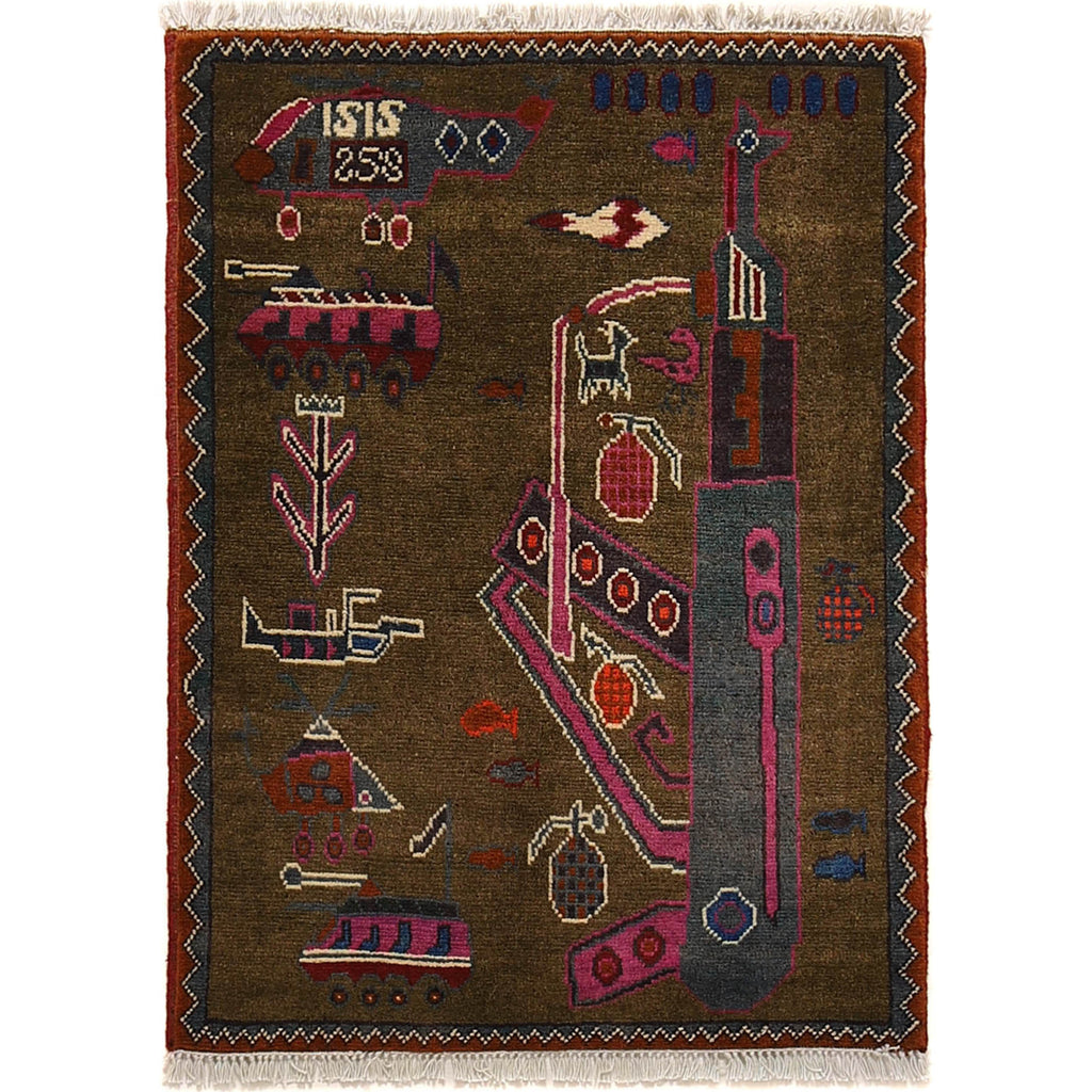 Unique Afghan Handmade AK-47 Carpet 2.7x2 ft