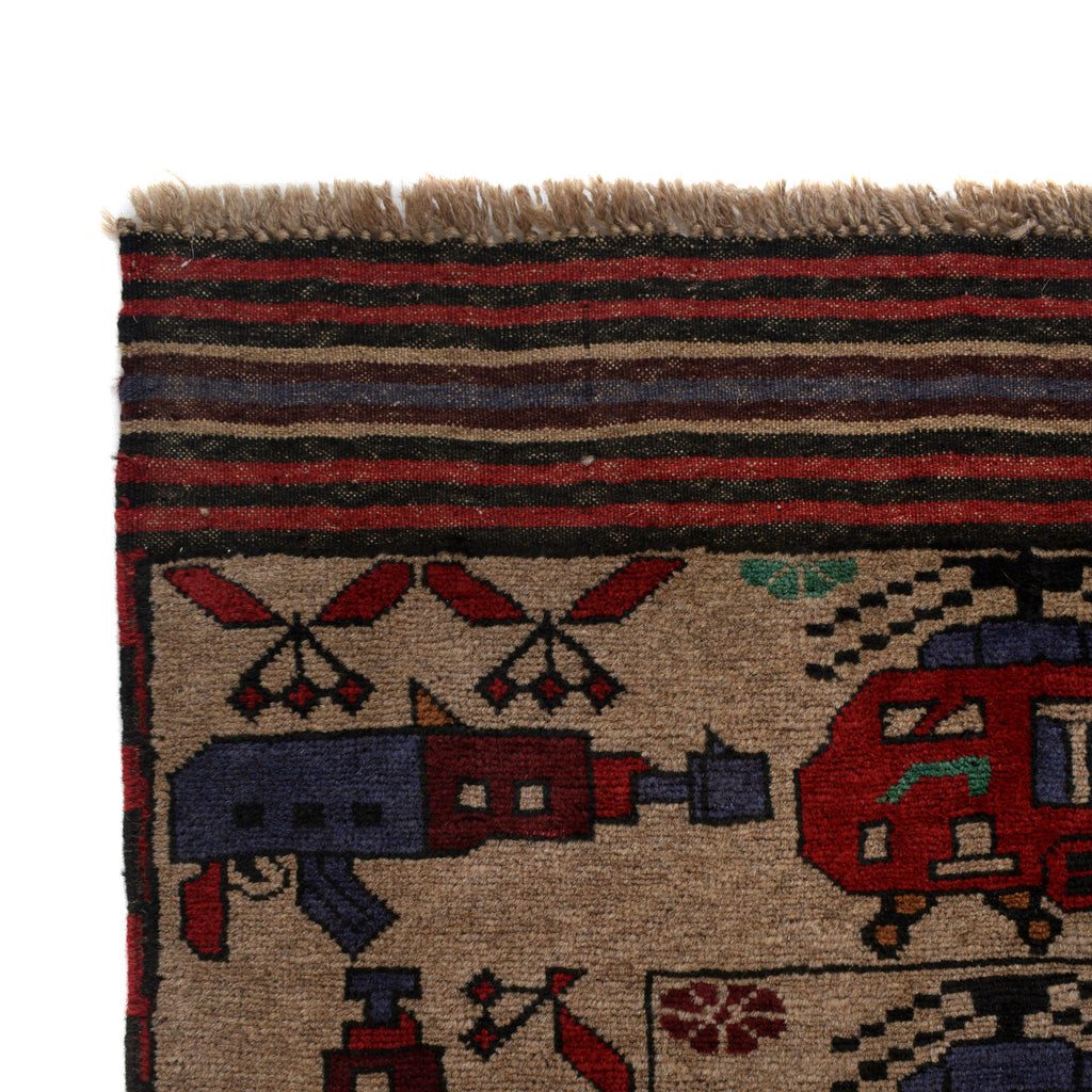 Afghan War Helicopter Tanks Motif Rug 5.5x4.2 ft