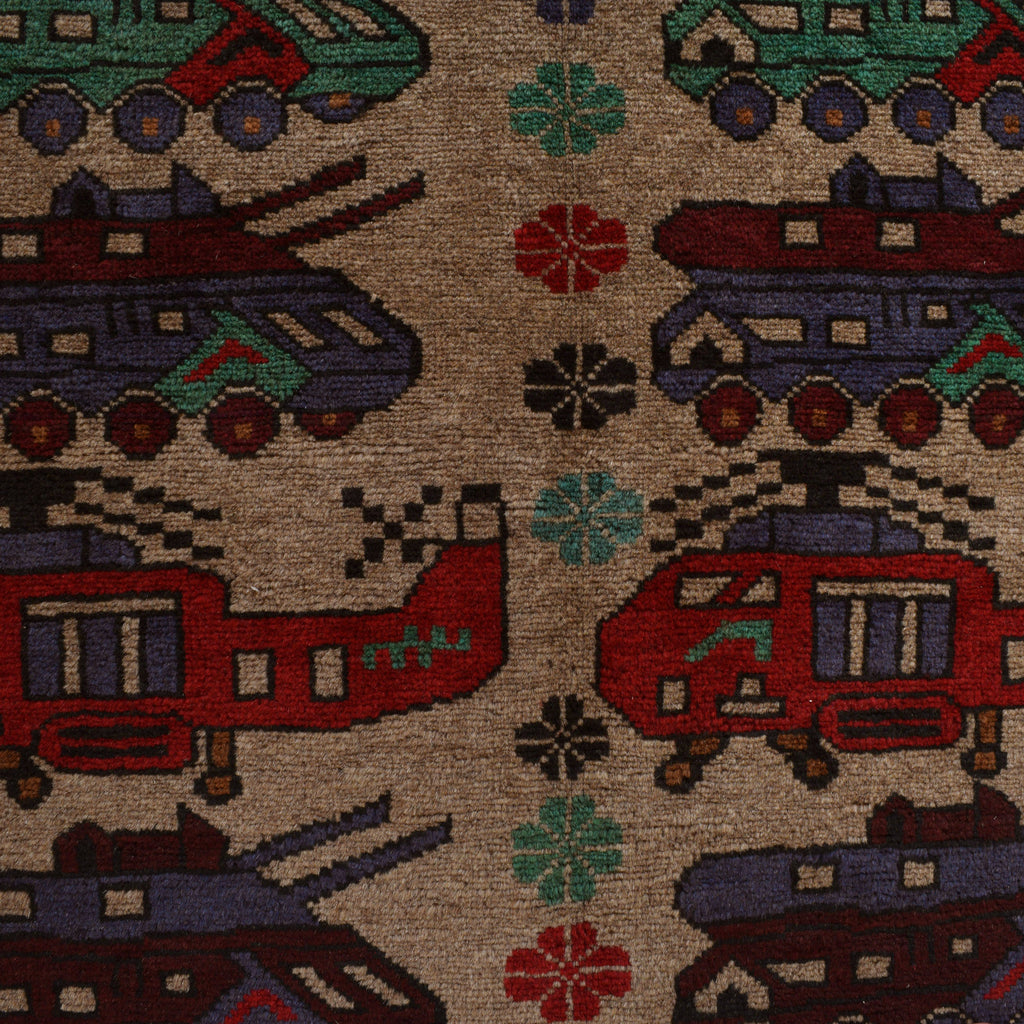 Afghan War Helicopter Tanks Motif Rug 5.5x4.2 ft