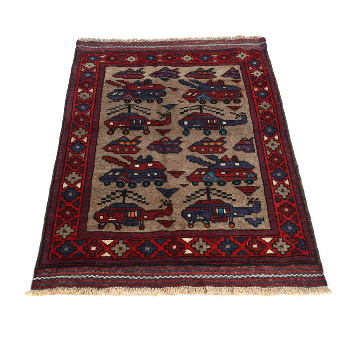 Handwoven Tribal War Helicopter Tanks Rug 4.5x3.1 ft
