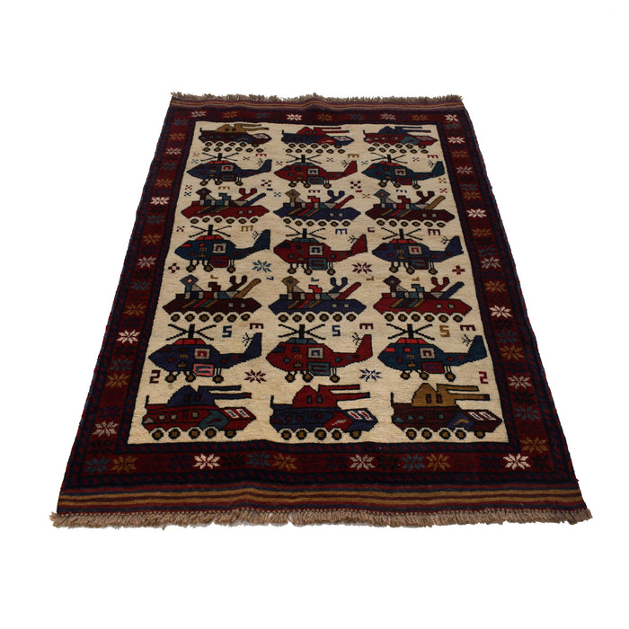 Authentic Battle Helicopter Scene Carpet 5x3.2 ft