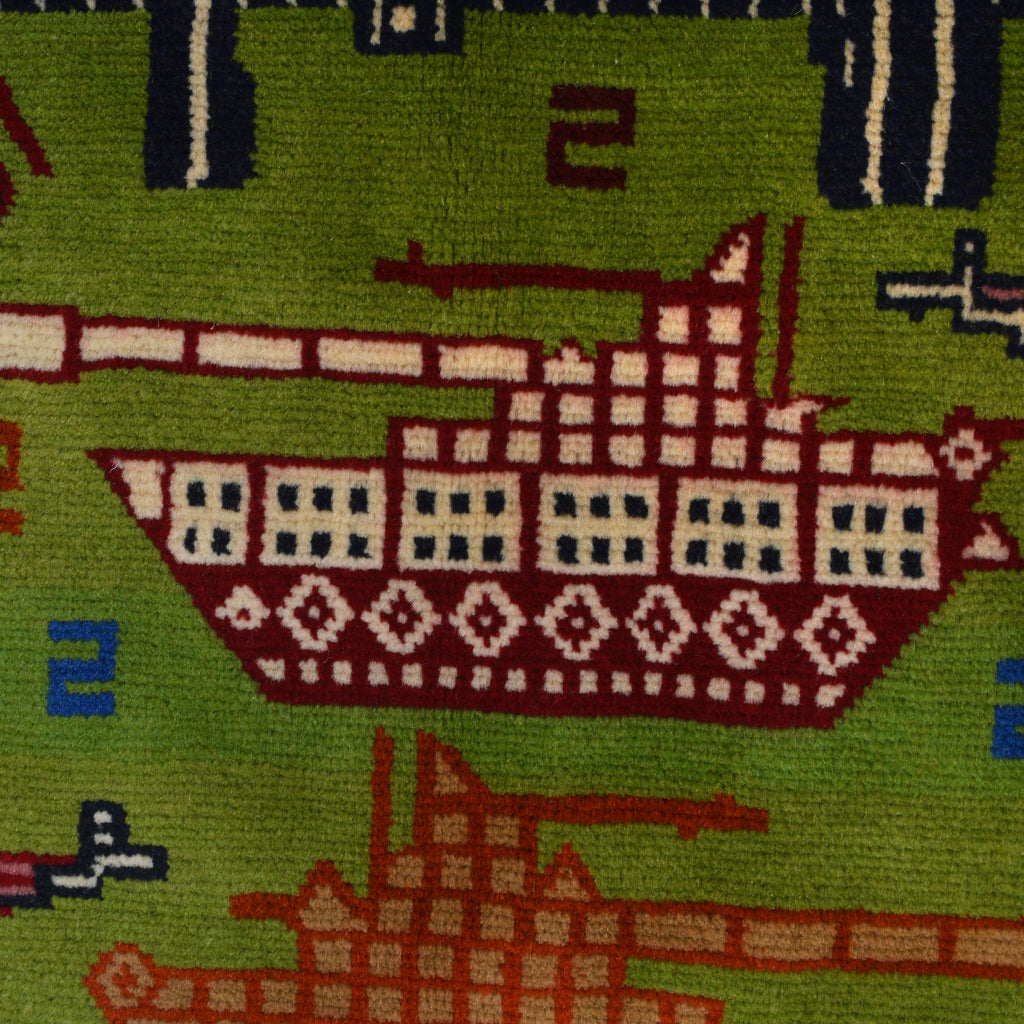 Afghan Tank Symbol War Rug 4.4x2.7 ft