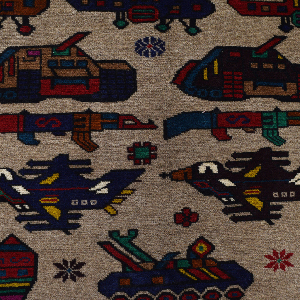 Authentic Afghan Battle Story War Weapons Rug 8.9x6.6 ft