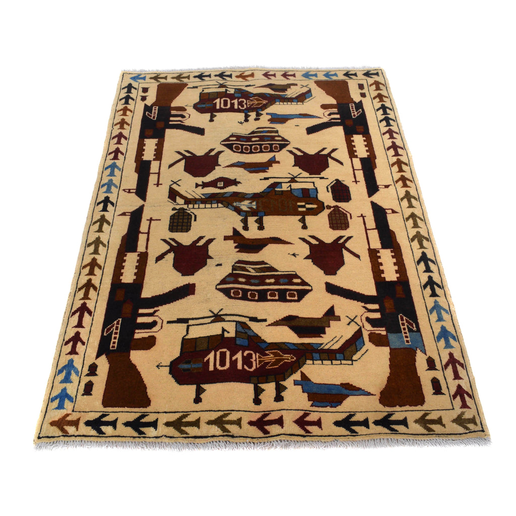 Handwoven Cultural War AK-47 Carpet 4.9x3.3 ft