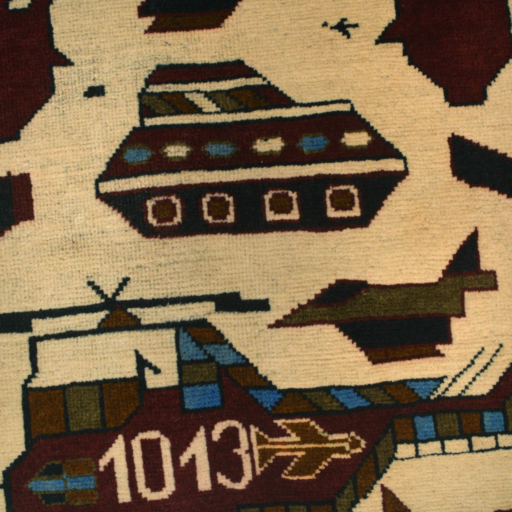 Handwoven Cultural War AK-47 Carpet 4.9x3.3 ft