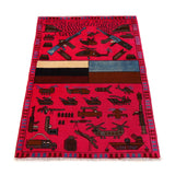 Vintage Afghan Motif War Rug 3.9x2.6 ft